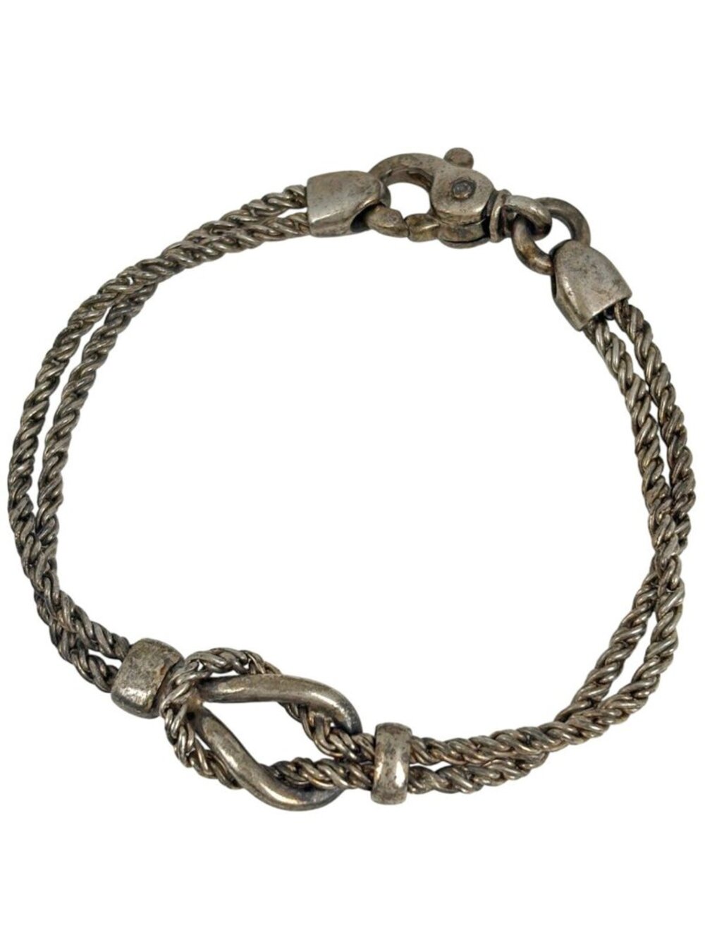 Tiffany & Co Double Rope Bracelet Center Knot 925 Sterling Silver